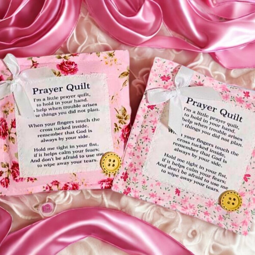 Handcrafted Mini Prayer Quilt with Cross & Angel Charm – Pocket Comfort Gift
